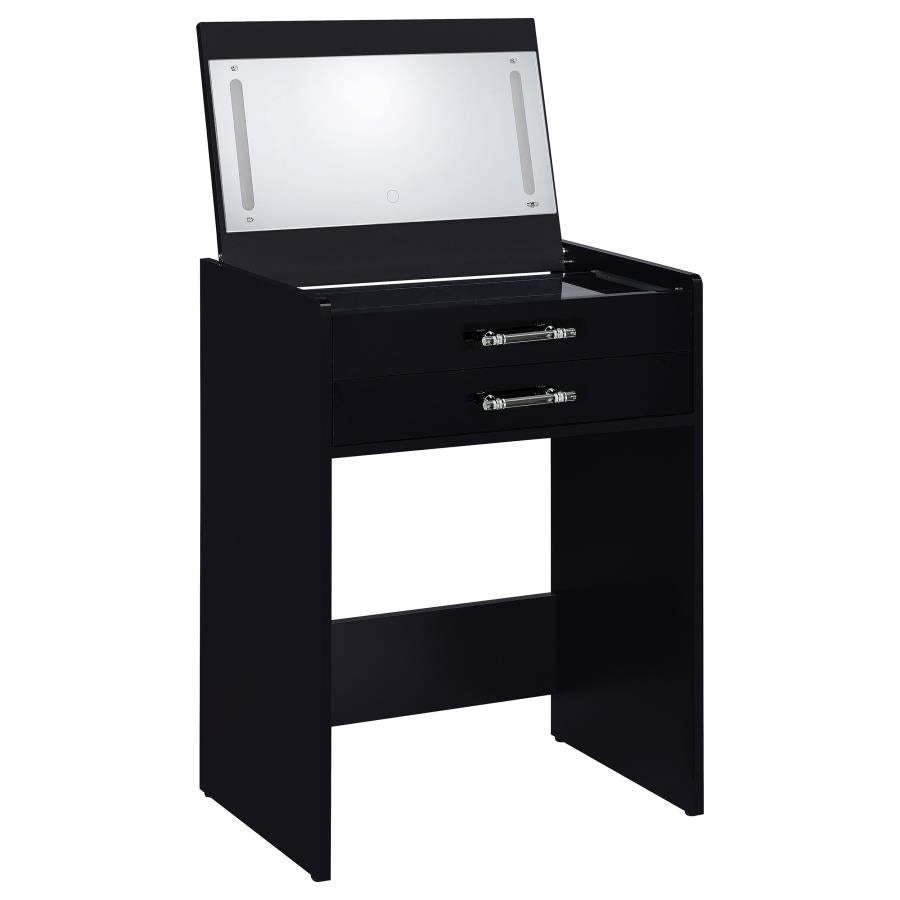 Danbury Black High Gloss 3-drawer Makeup Vanity & Stool Set
