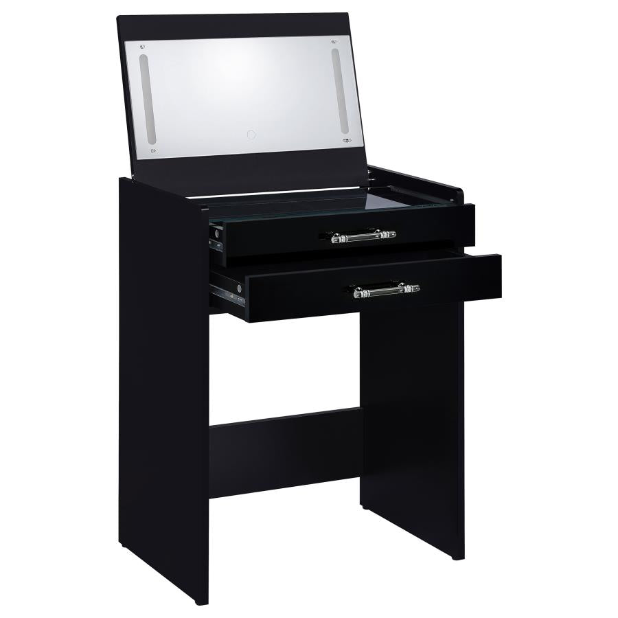 Danbury Black High Gloss 3-drawer Makeup Vanity & Stool Set