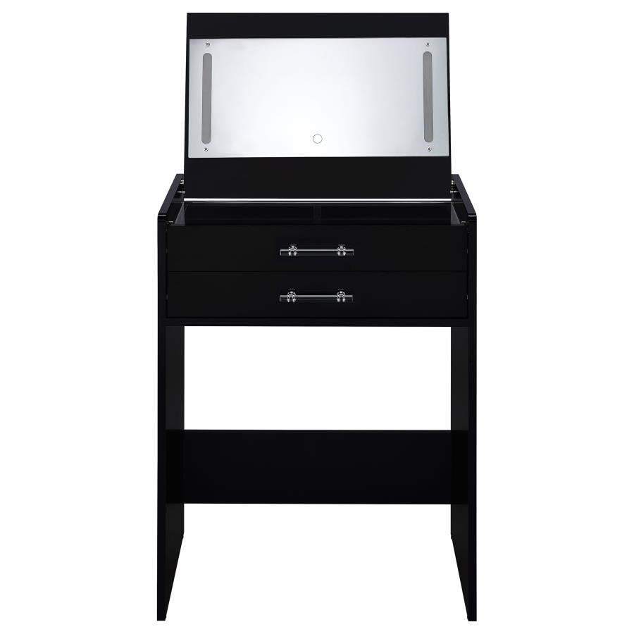 Danbury Black High Gloss 3-drawer Makeup Vanity & Stool Set