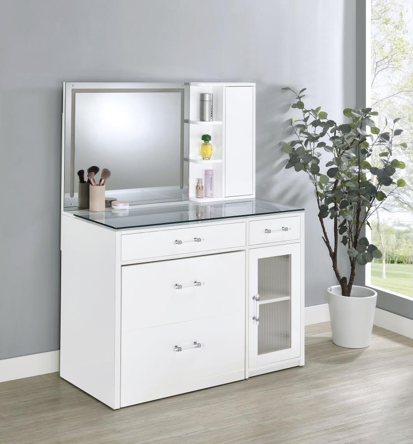 Flora White High Gloss 2-drawer Vanity Set with LED Mirror