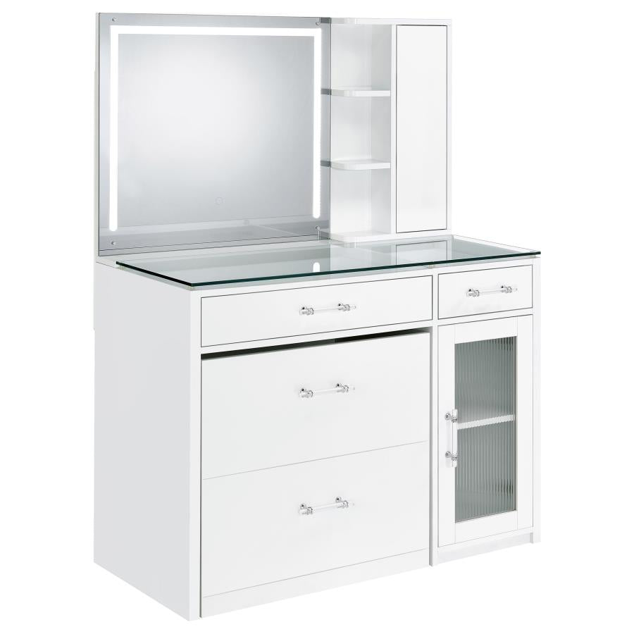 Flora White High Gloss 2-drawer Vanity Set with LED Mirror