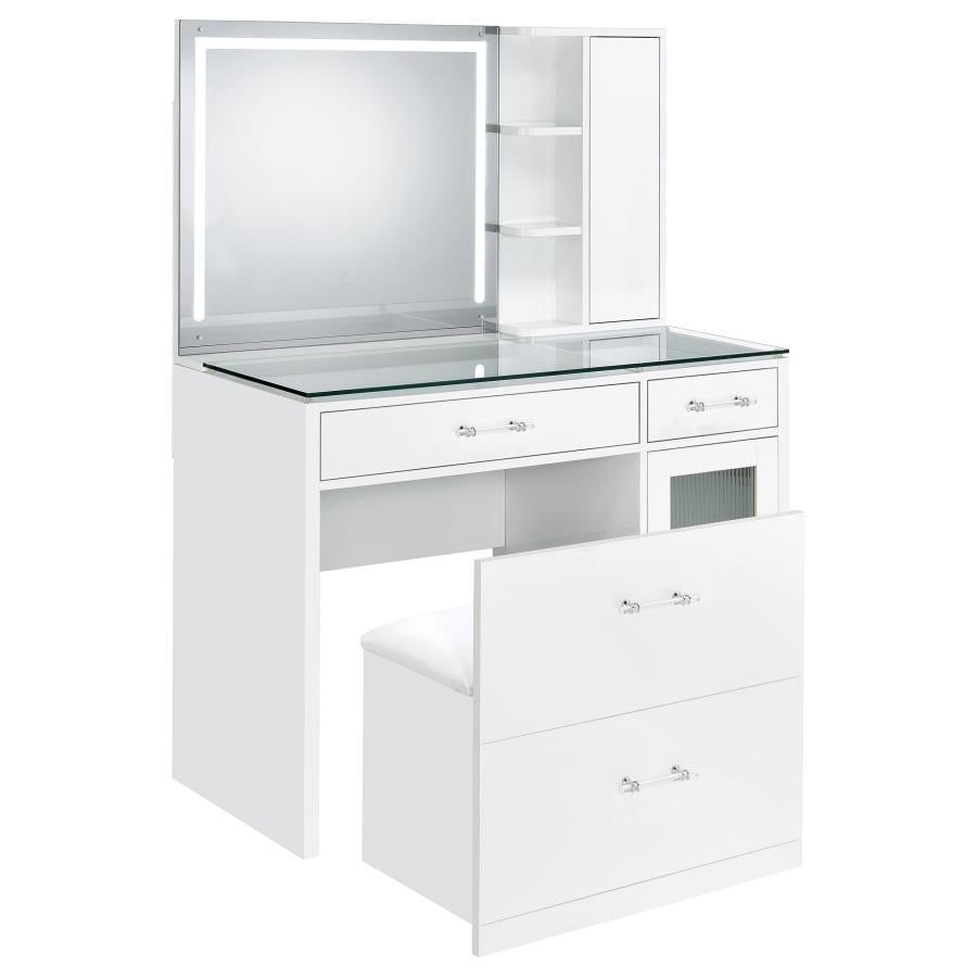 Flora White High Gloss 2-drawer Vanity Set with LED Mirror