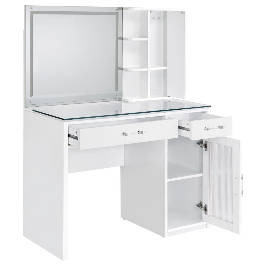 Flora White High Gloss 2-drawer Vanity Set with LED Mirror