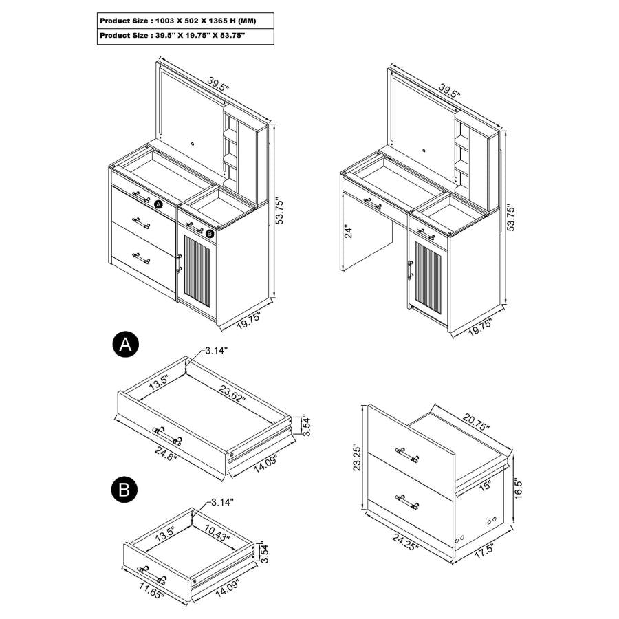Flora White High Gloss 2-drawer Vanity Set with LED Mirror
