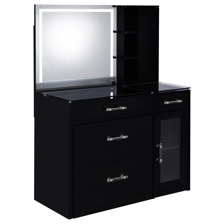 Flora Black High Gloss 2-drawer Vanity Set with LED Mirror
