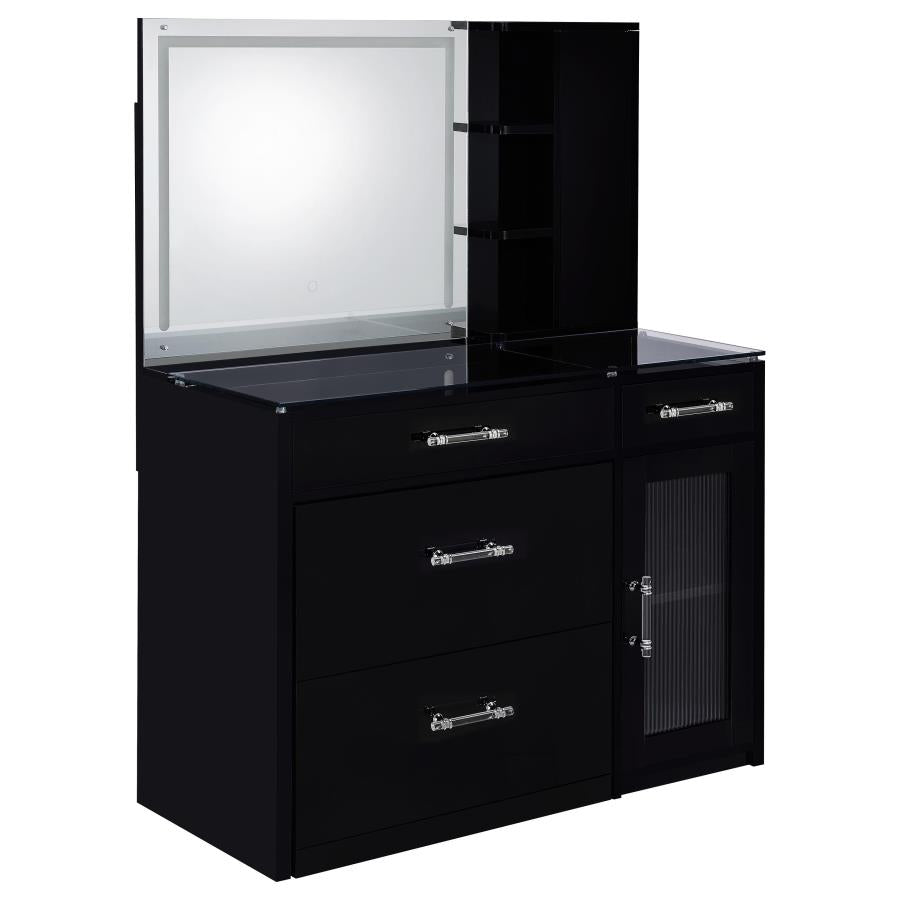 Flora Black High Gloss 2-drawer Vanity Set with LED Mirror