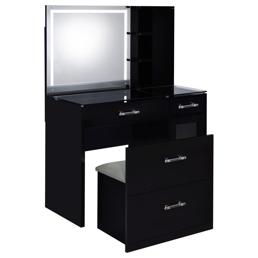 Flora Black High Gloss 2-drawer Vanity Set with LED Mirror