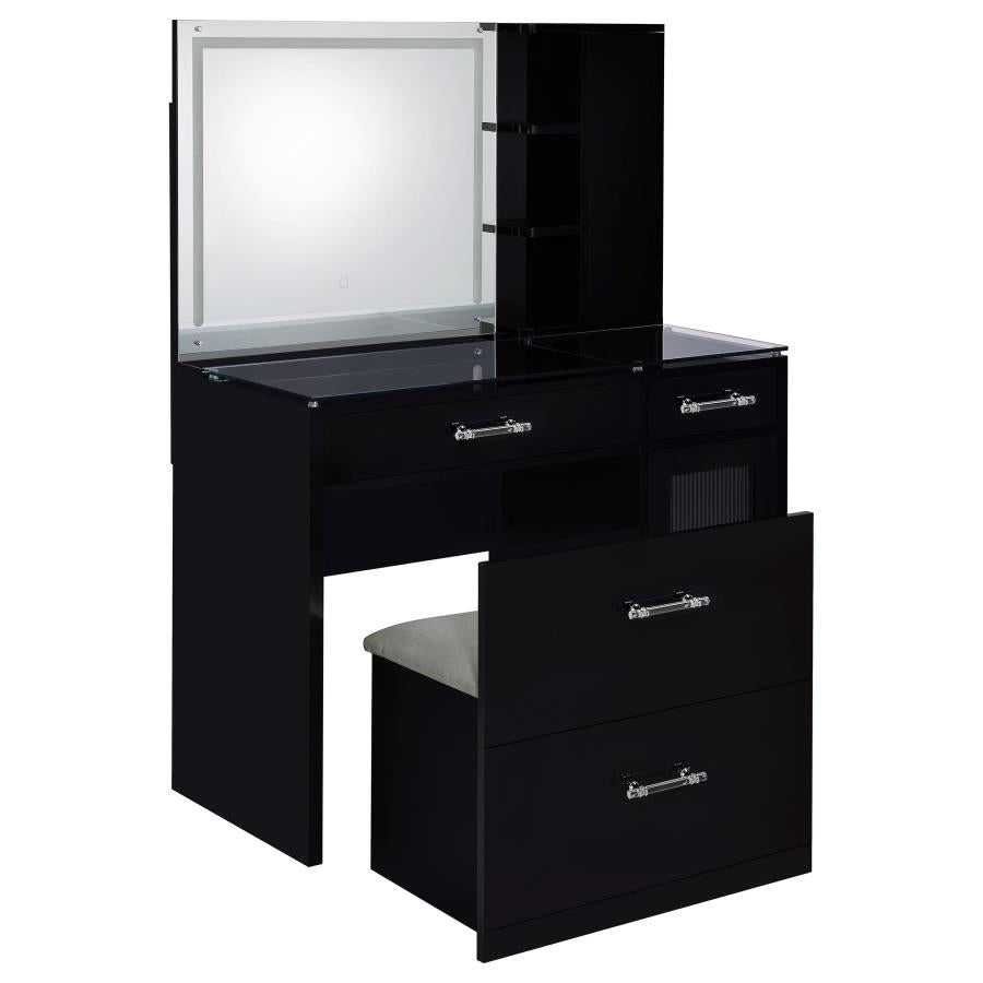 Flora Black High Gloss 2-drawer Vanity Set with LED Mirror