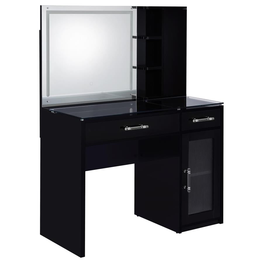 Flora Black High Gloss 2-drawer Vanity Set with LED Mirror