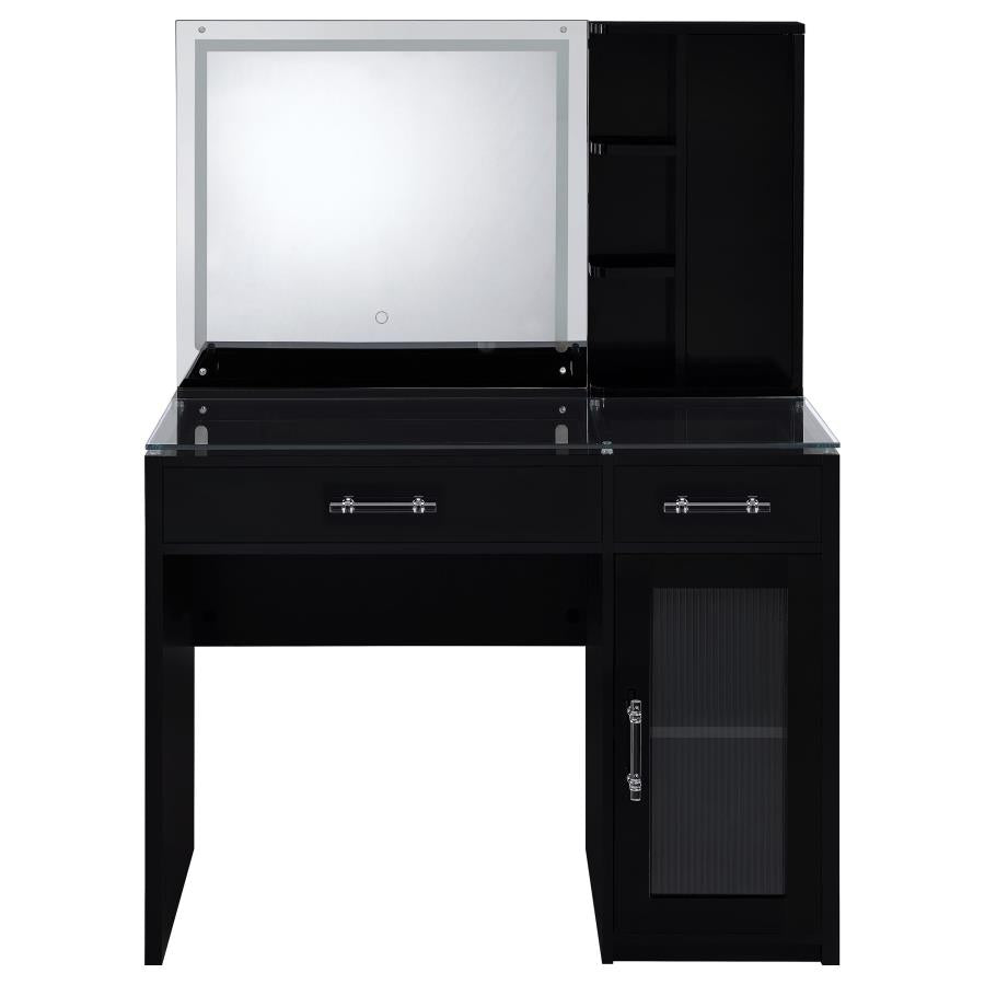 Flora Black High Gloss 2-drawer Vanity Set with LED Mirror