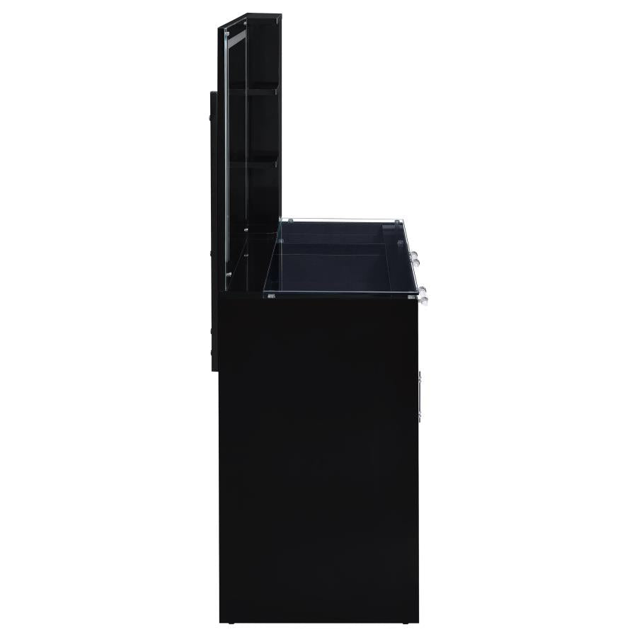 Flora Black High Gloss 2-drawer Vanity Set with LED Mirror