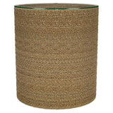Halden Light Brown Round Woven Seagrass Accent Side Table