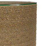 Halden Light Brown Round Woven Seagrass Accent Side Table