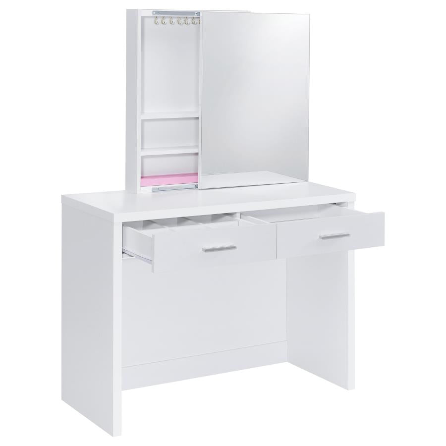 Bunbury White Makeup Vanity Table Set Storage Mirror and Stool