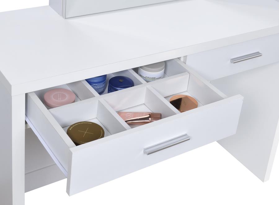 Bunbury White Makeup Vanity Table Set Storage Mirror and Stool