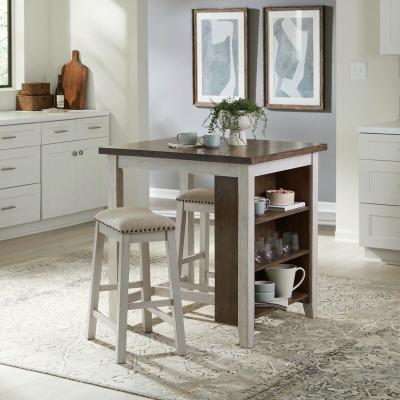 Oak Beige/Brown Two-Tone 3-Piece Dining Room Set