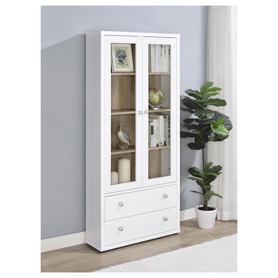 Hawthorne White 4-Shelf Glass Door Tall Cabinet with Drawers by Coaster at Eve Furniture