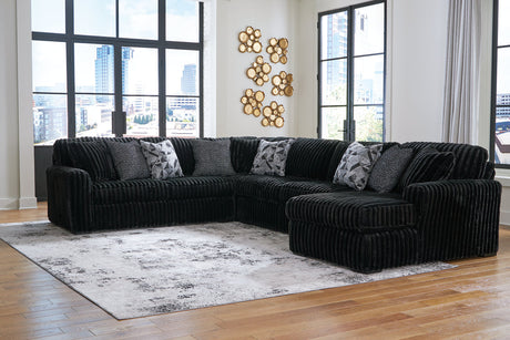 Midnight-Madness Onyx 4-Piece RAF Chaise Sectional by Ashley - Eve Furniture