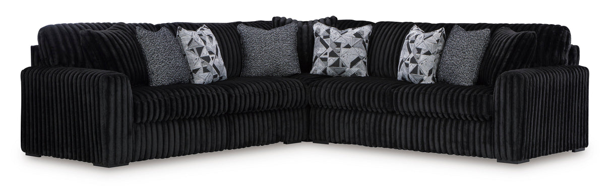 Midnight-Madness 3-Piece Sectional with Ottoman in Onyx