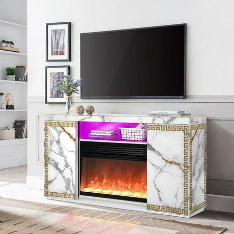 Versa White TV Stand with Fireplace by New Era Innovations at Eve Furniture