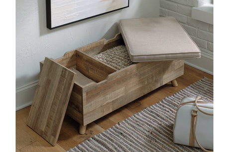 Gerdanet Beige/Brown Storage Bench by Ashley - Eve Furniture