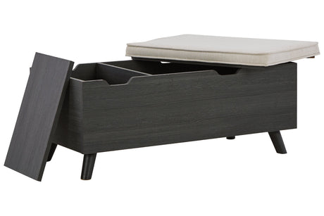 Yarlow Linen/Gray Storage Bench by Ashley - Eve Furniture