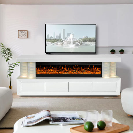 Keely White TV Stand with Fireplace by Happy Homes at Eve Furniture