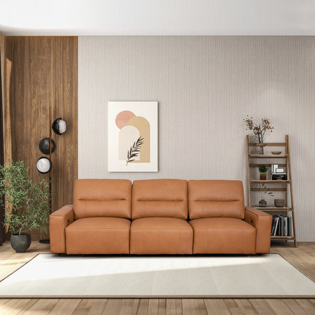 Grant Triple Power Convertible Cognac Leather Sofa by Ashcroft Imports at Eve Furniture