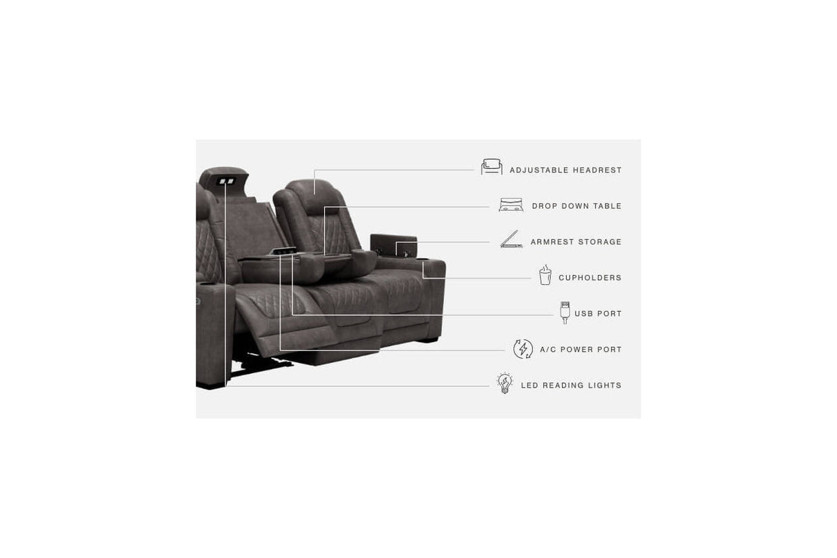 HyllMont Gray Power Reclining Sofa