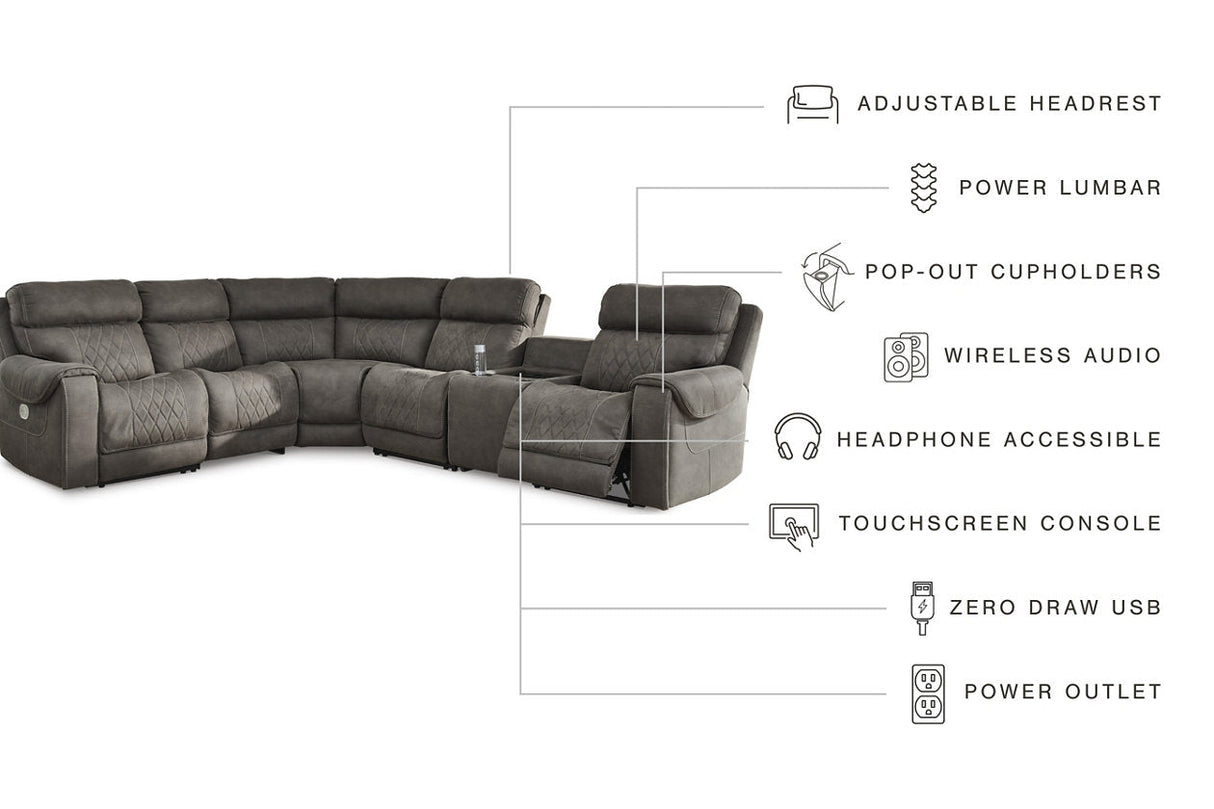 Hoopster Gunmetal 6-Piece Power Reclining Sectional