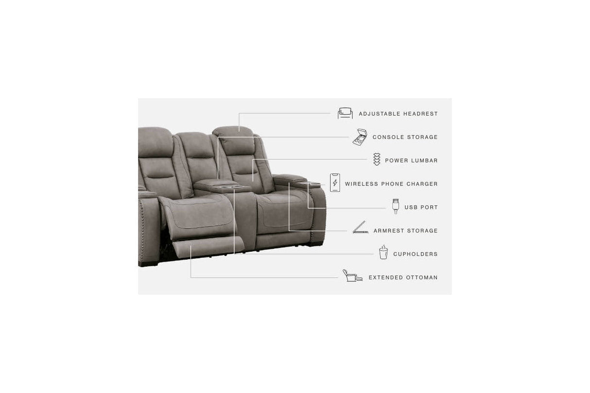 The Man-Den Gray Power Reclining Loveseat with Console