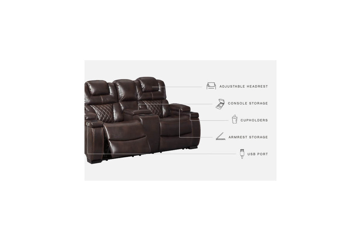 Warnerton Chocolate Power Reclining Loveseat with Console