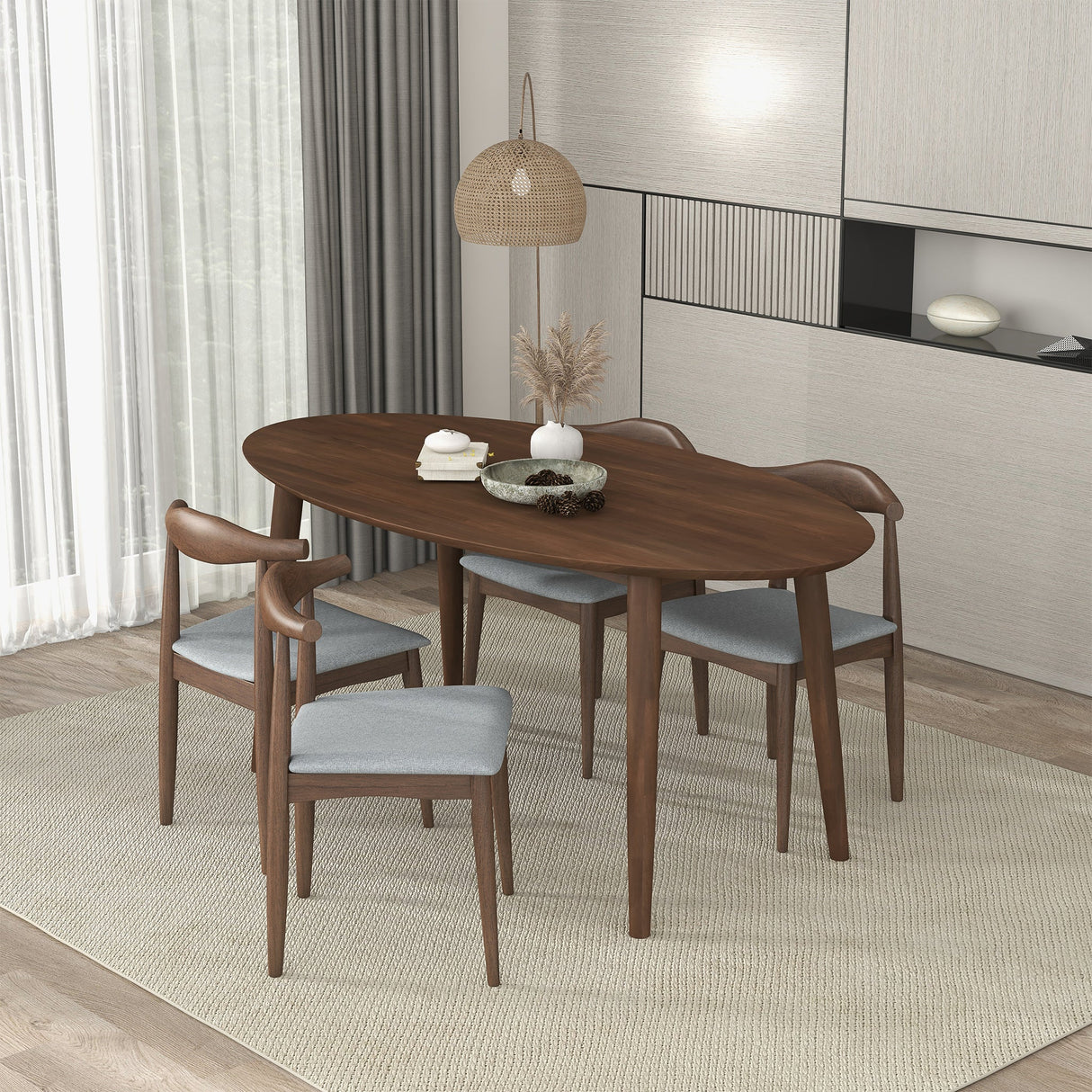 Ada Mid Century Modern Style Solid Wood Walnut Oval Dining Table by Ashcroft Imports at Eve Furniture