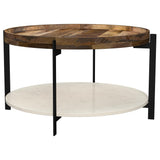 Adhvik Natural Round Wood Top Coffee Table with Marble Shelf by Coaster at Eve Furniture