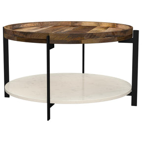 Adhvik Natural Round Wood Top Coffee Table with Marble Shelf by Coaster at Eve Furniture