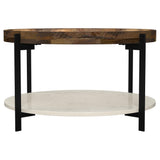 Adhvik Natural Round Wood Top Coffee Table with Marble Shelf by Coaster at Eve Furniture