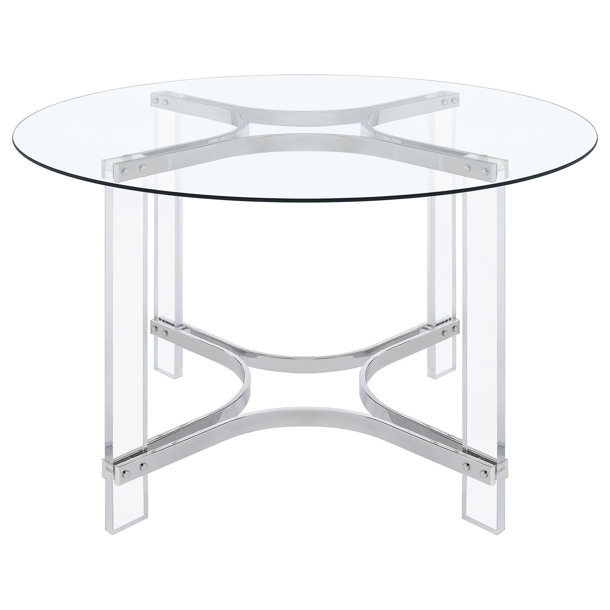 Adino Chrome 47-inch Round Glass Top Acrylic Dining Table by Coaster at Eve Furniture