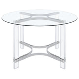 Adino Chrome 47-inch Round Glass Top Acrylic Dining Table by Coaster at Eve Furniture