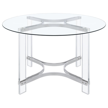 Adino Chrome 47-inch Round Glass Top Acrylic Dining Table by Coaster at Eve Furniture