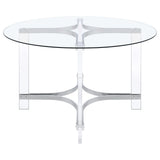 Adino Chrome 47-inch Round Glass Top Acrylic Dining Table by Coaster at Eve Furniture