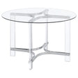 Adino Chrome 47-inch Round Glass Top Acrylic Dining Table by Coaster at Eve Furniture