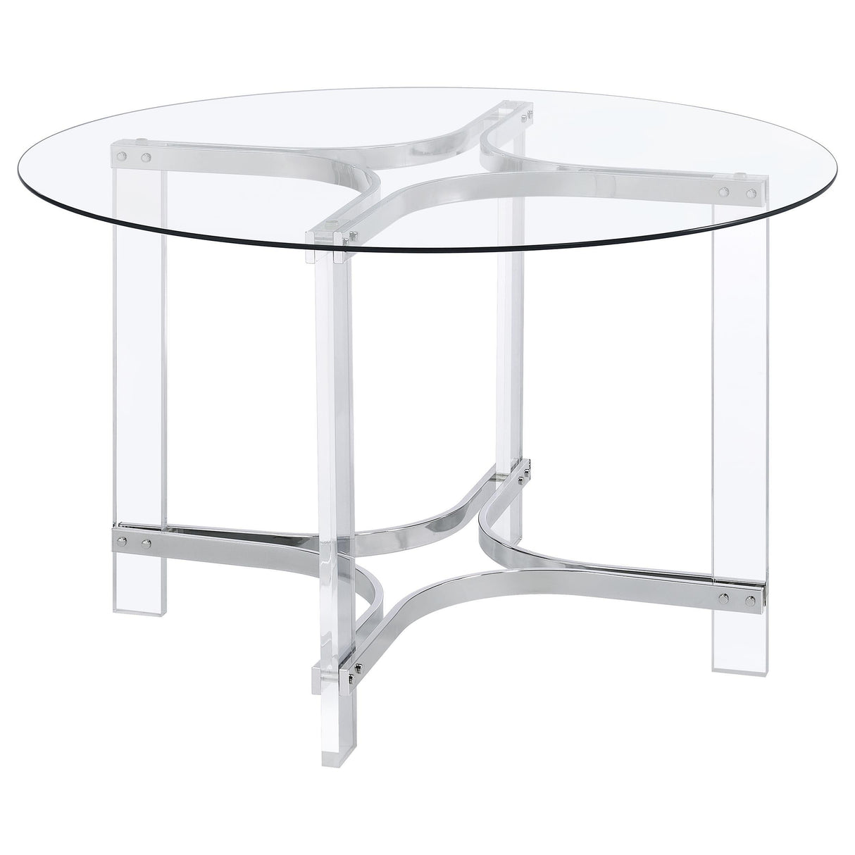 Adino Chrome 47-inch Round Glass Top Acrylic Dining Table by Coaster at Eve Furniture