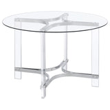 Adino Chrome 47-inch Round Glass Top Acrylic Dining Table by Coaster at Eve Furniture
