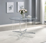 Adino Chrome 47-inch Round Glass Top Acrylic Dining Table by Coaster at Eve Furniture
