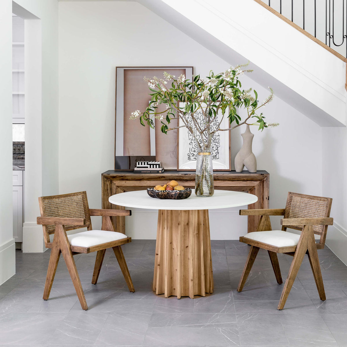 Adonis Dining Table, White Concrete by Dovetail at Eve Furniture