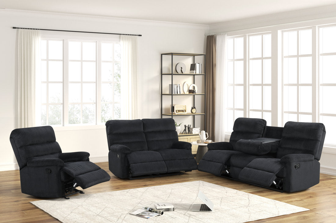 Albert Black Cord 3-Piece Reclining Living Room Set by Happy Homes at Eve Furniture