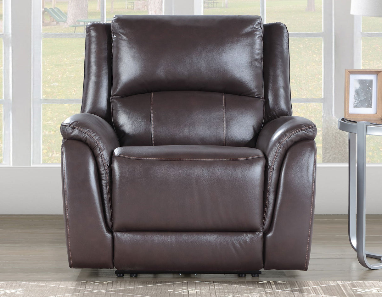 Alexandria Chocolate 3-Piece Top-Grain Leather Power Reclining Set by Steve Silver at Eve Furniture