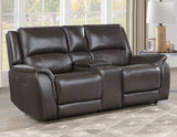 Alexandria Chocolate Top-Grain Leather Power Reclining Console Loveseat by Steve Silver at Eve Furniture