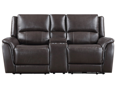 Alexandria Chocolate Top-Grain Leather Power Reclining Console Loveseat by Steve Silver at Eve Furniture