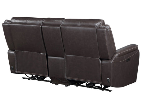 Alexandria Chocolate Top-Grain Leather Power Reclining Console Loveseat by Steve Silver at Eve Furniture